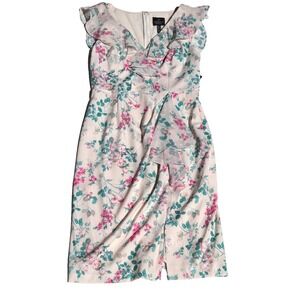 Adrianna Papell Ruffle Front Side Slit Dress NWT Size 4 Alabasterm Floral